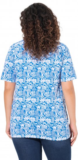 Ulla Popken Coral Reef Printed Short Sleeve V-Neck Tee Teal Blue - Potištěná trička pro ženy - 