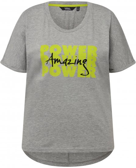 Ulla Popken Graphic Lettered Short Sleeve Tee Light Grey Melange - Ulla Popken - 