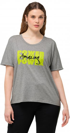 Ulla Popken Graphic Lettered Short Sleeve Tee Light Grey Melange - Ulla Popken - 