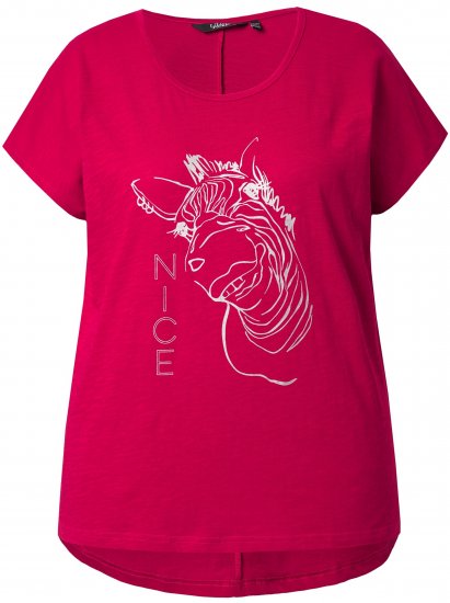 Ulla Popken Metallic Animal Cap Sleeve Graphic Tee Dark Raspberry - Potištěná trička pro ženy - 