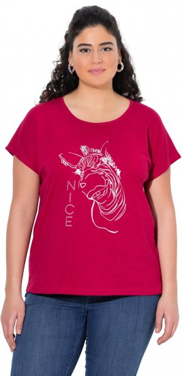 Ulla Popken Metallic Animal Cap Sleeve Graphic Tee Dark Raspberry - Potištěná trička pro ženy - 