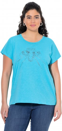 Ulla Popken Metallic Animal Cap Sleeve Graphic Tee Deep Aqua - Potištěná trička pro ženy - 