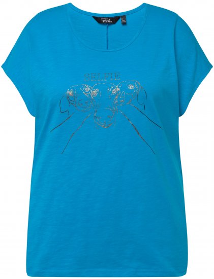 Ulla Popken Metallic Animal Cap Sleeve Graphic Tee Sapphire Blue - Potištěná trička pro ženy - 