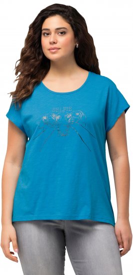 Ulla Popken Metallic Animal Cap Sleeve Graphic Tee Sapphire Blue - Potištěná trička pro ženy - 