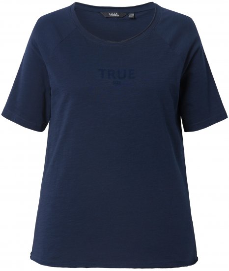 Ulla Popken TRUE Lettering Short Sleeve Tee Navy Blue - Potištěná trička pro ženy - 