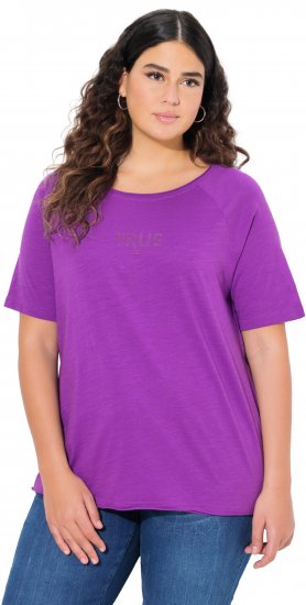 Ulla Popken TRUE Lettering Short Sleeve Tee Purple - Potištěná trička pro ženy - 