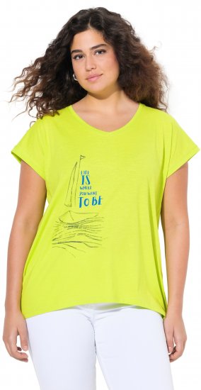 Ulla Popken Half-Sleeve A-line V-Neck Boat Pattern T-Shirt Lime - Potištěná trička pro ženy - 
