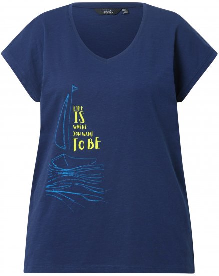 Ulla Popken Half-Sleeve A-line V-Neck Boat Pattern T-Shirt Ink Blue - Potištěná trička pro ženy - 