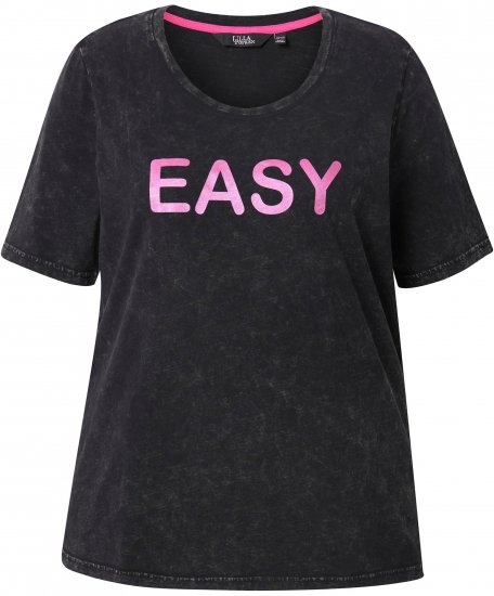 Ulla Popken Easy Short Sleeve Acid Wash Graphic Tee Black - Potištěná trička pro ženy - 