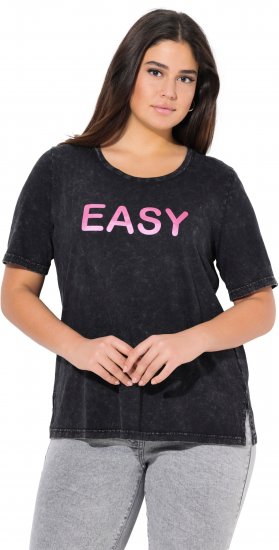 Ulla Popken Easy Short Sleeve Acid Wash Graphic Tee Black - Potištěná trička pro ženy - 