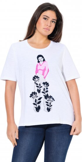 Ulla Popken Flocked Short Sleeve Graphic Tee Snow White - Potištěná trička pro ženy - 