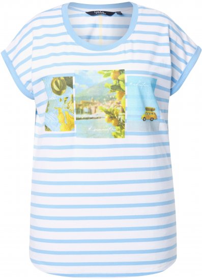 Ulla Popken Striped Short Sleeve Citrus Graphic Tee Light Blue - Potištěná trička pro ženy - 