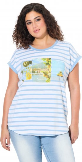 Ulla Popken Striped Short Sleeve Citrus Graphic Tee Light Blue - Potištěná trička pro ženy - 