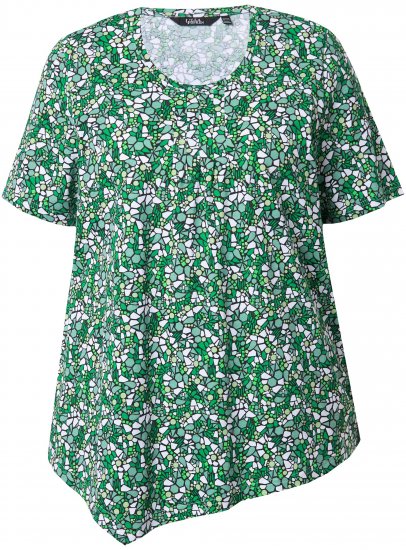 Ulla Popken Floral Pointed Hem Short Sleeve Tee Green - Potištěná trička pro ženy - 