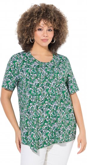 Ulla Popken Floral Pointed Hem Short Sleeve Tee Green - Potištěná trička pro ženy - 