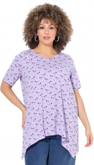 Ulla Popken Palm Tree Print Pointed Hem Tee Lavender - Potištěná trička pro ženy - 