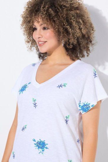 Ulla Popken Cross Stitch Short Sleeve Tee Snow White - Potištěná trička pro ženy - Dámská trička s potiskem