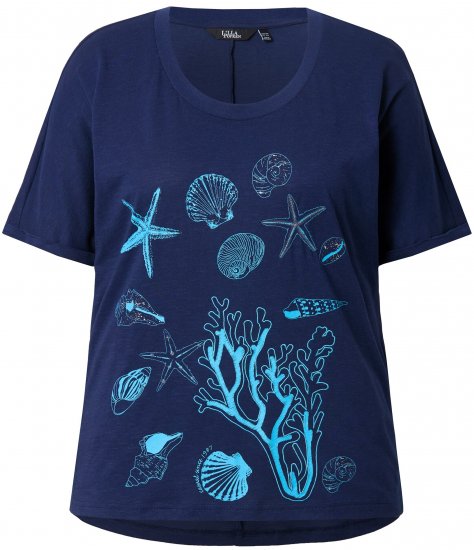 Ulla Popken Marine Print Short Sleeve Tee Ink Blue - Potištěná trička pro ženy - 