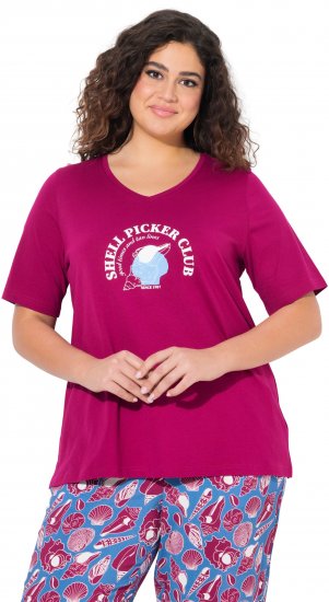 Ulla Popken Shell Picker Club Short Sleeve Graphic Tee Magnolia Red - Potištěná trička pro ženy - 