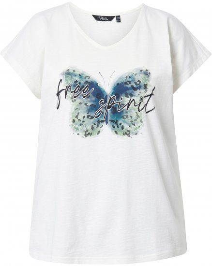Ulla Popken Free Spirit Butterfly Cap Sleeve Graphic Tee Off-White - Potištěná trička pro ženy - 