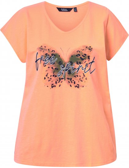 Ulla Popken Free Spirit Butterfly Cap Sleeve Graphic Tee Coral - Potištěná trička pro ženy - 