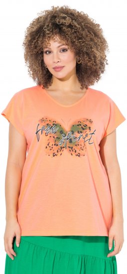 Ulla Popken Free Spirit Butterfly Cap Sleeve Graphic Tee Coral - Potištěná trička pro ženy - 
