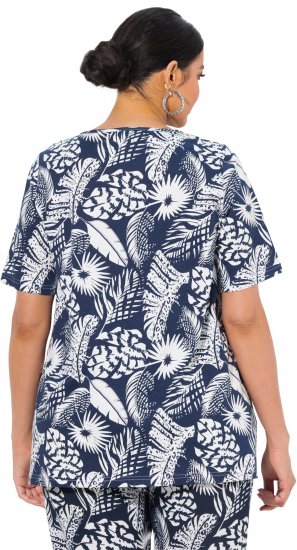 Ulla Popken Feather Print Short Sleeve V-Neck Tee Ink Blue - Potištěná trička pro ženy - 