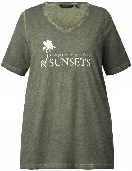 Ulla Popken Sunset Lettering Short Sleeve Graphic Tee Olive - Potištěná trička pro ženy - 
