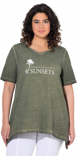 Ulla Popken Sunset Lettering Short Sleeve Graphic Tee Olive - Potištěná trička pro ženy - 