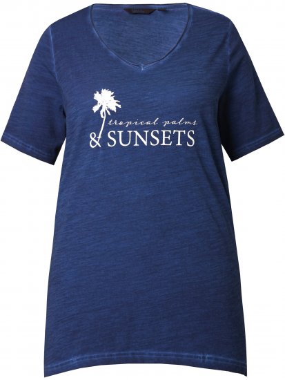 Ulla Popken Sunset Lettering Short Sleeve Graphic Tee Ink Blue - Potištěná trička pro ženy - 