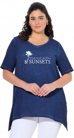 Ulla Popken Sunset Lettering Short Sleeve Graphic Tee Ink Blue - Potištěná trička pro ženy - 