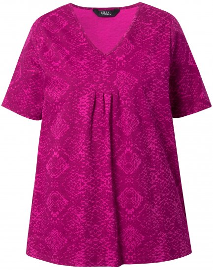 Ulla Popken Snake Print V-Neck Tee Magnolia Red - Potištěná trička pro ženy - 