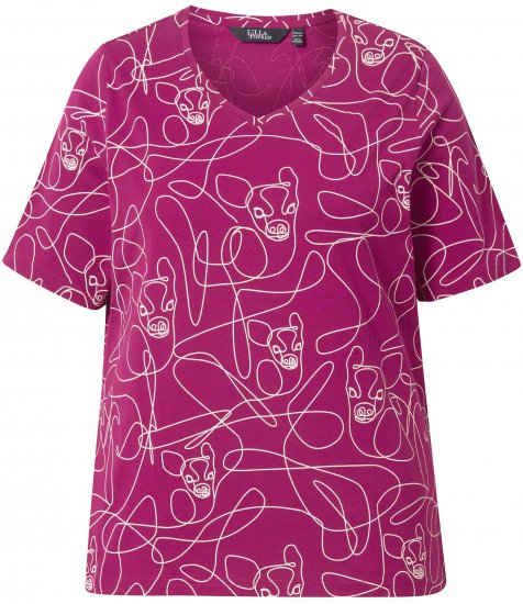 Ulla Popken Abstract Animal Print Short Sleeve Tee Magnolia Red - Potištěná trička pro ženy - 