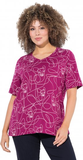 Ulla Popken Abstract Animal Print Short Sleeve Tee Magnolia Red - Potištěná trička pro ženy - 