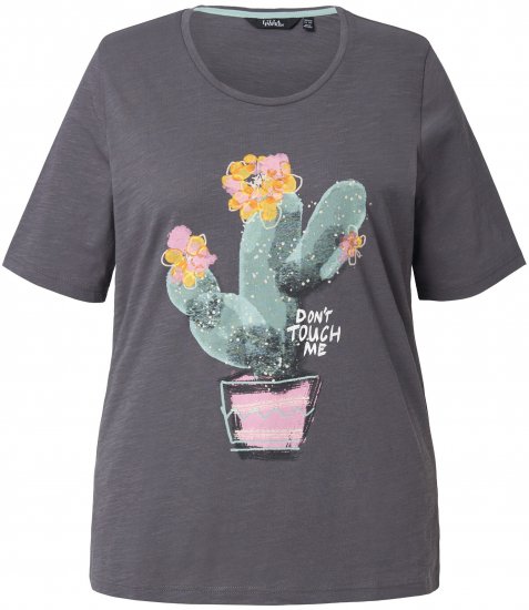 Ulla Popken Cactus Short Sleeve Graphic Tee Graphite Grey - Potištěná trička pro ženy - 