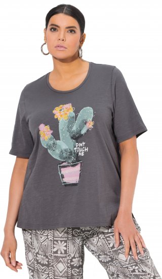 Ulla Popken Cactus Short Sleeve Graphic Tee Graphite Grey - Potištěná trička pro ženy - 