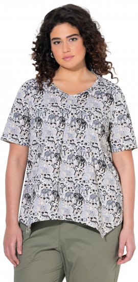 Ulla Popken Half-sleeve A-line V-neck Pointed Hem Animal Pattern T-shirt Moss - Potištěná trička pro ženy - 