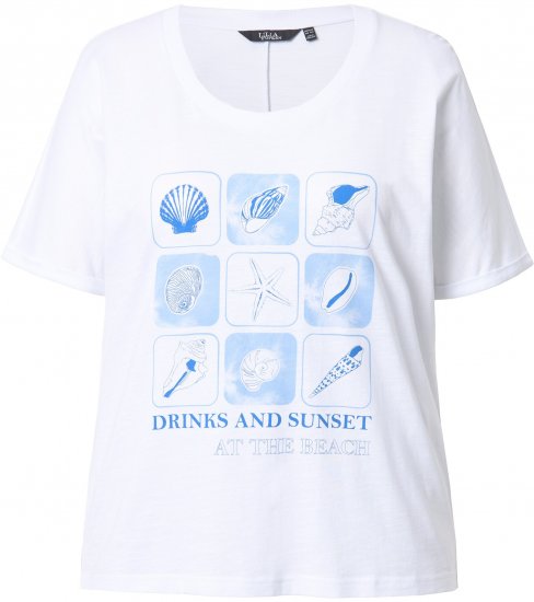 Ulla Popken Drinks And Sunset Graphic Tee Snow White - Potištěná trička pro ženy - 