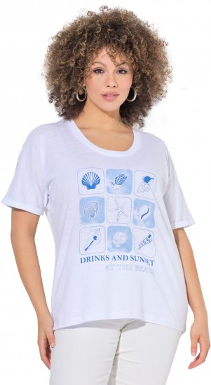 Ulla Popken Drinks And Sunset Graphic Tee Snow White - Potištěná trička pro ženy - 