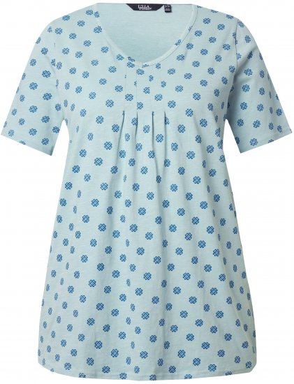 Ulla Popken Tile Print Short Sleeve Pleated Tee Light Moss Green - Potištěná trička pro ženy - 