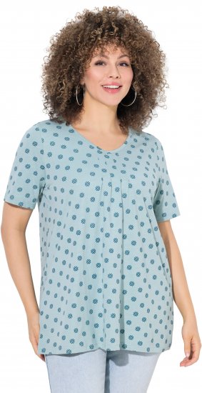 Ulla Popken Tile Print Short Sleeve Pleated Tee Light Moss Green - Potištěná trička pro ženy - 