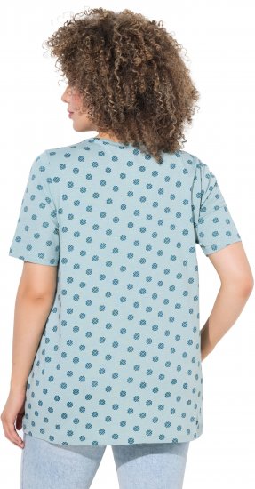 Ulla Popken Tile Print Short Sleeve Pleated Tee Light Moss Green - Potištěná trička pro ženy - 