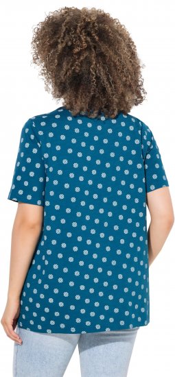 Ulla Popken Tile Print Short Sleeve Pleated Tee Teal - Potištěná trička pro ženy - 