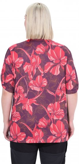 Ulla Popken Quick Drying Flower Print Short Sleeve Tee Dark Cherry - Potištěná trička pro ženy - 