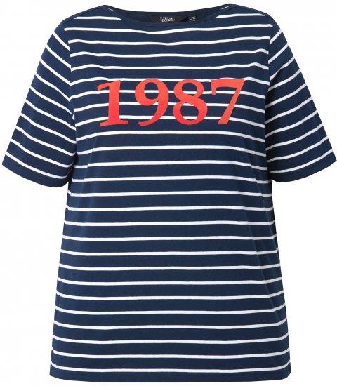Ulla Popken Striped 1987 Boat Neck Tee Navy Blue - Potištěná trička pro ženy - 