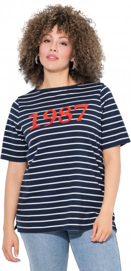 Ulla Popken Striped 1987 Boat Neck Tee Navy Blue - Potištěná trička pro ženy - 