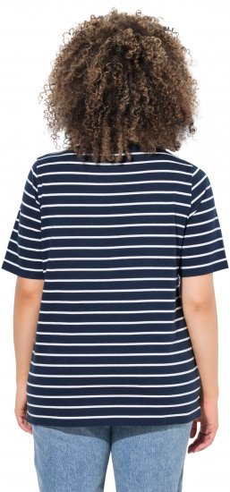 Ulla Popken Striped 1987 Boat Neck Tee Navy Blue - Potištěná trička pro ženy - 