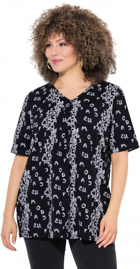 Ulla Popken Letter Print Short Sleeve Tee Black - Potištěná trička pro ženy - 