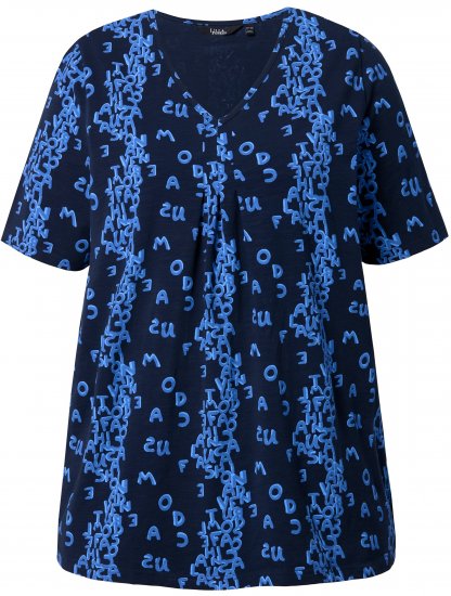 Ulla Popken Letter Print Short Sleeve Tee Navy - Potištěná trička pro ženy - 