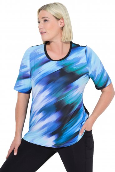 Ulla Popken Cutout Abstract Print Short Sleeve Tee Light Sapphire - Potištěná trička pro ženy - 